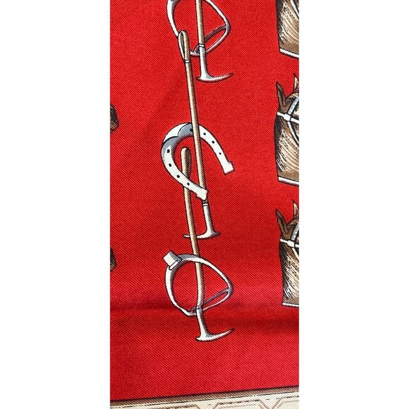 Vtg 1970's DAMON All Silk Equestrian Scarf Made In Italy Hand Rolled Red Blue - Picture 5 of 10
